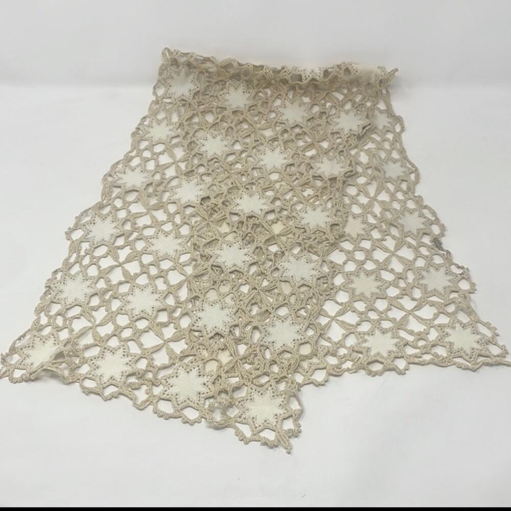 Vintage Handmade Shabby Chic Farmhouse Large Crochet Table Runner